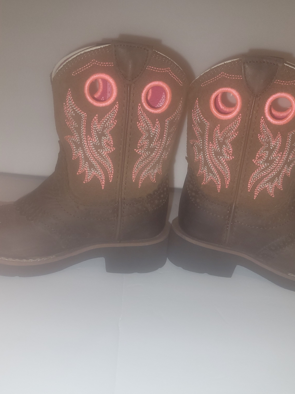 Ariat Kids Brown Western Boots with Pink Accents - Picture 2 of 5